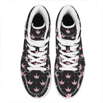 Pink Crown Pattern Print High Top Leather Sneakers