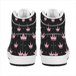 Pink Crown Pattern Print High Top Leather Sneakers