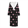 Pink Crown Pattern Print Hooded Bathrobe