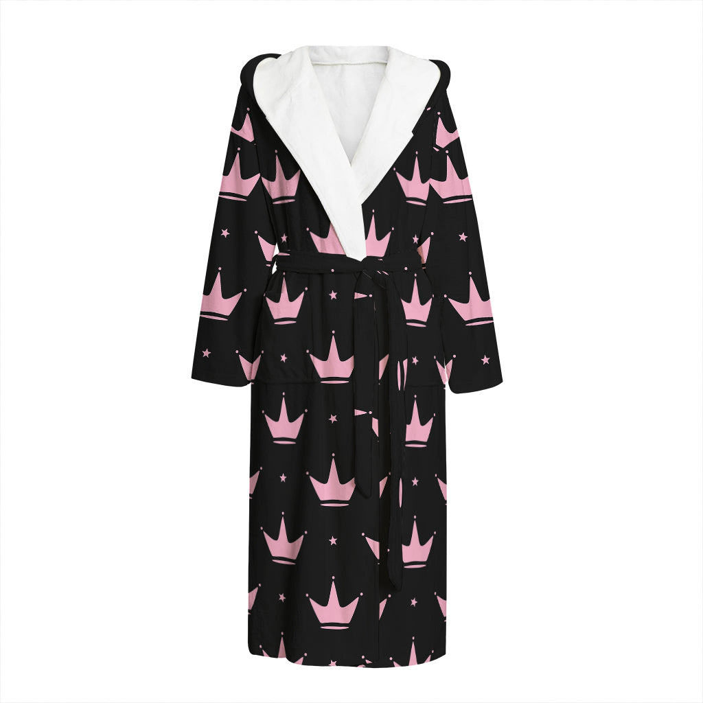 Pink Crown Pattern Print Hooded Bathrobe