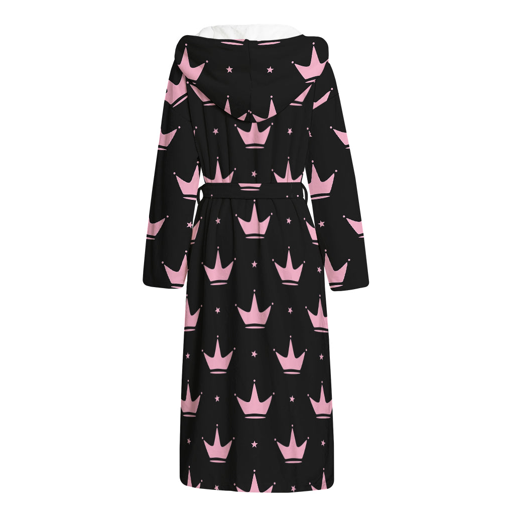 Pink Crown Pattern Print Hooded Bathrobe