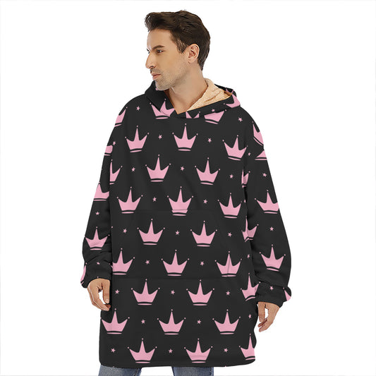Pink Crown Pattern Print Hoodie Blanket