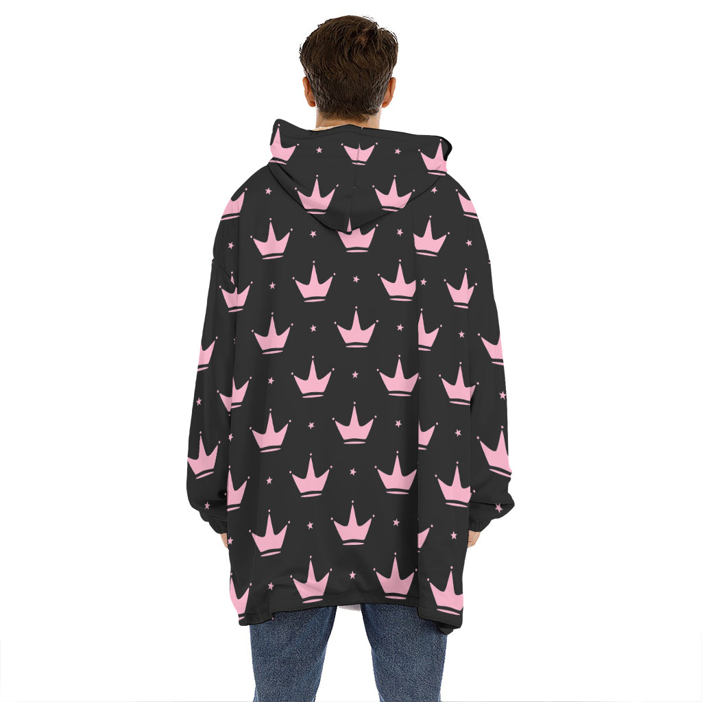 Pink Crown Pattern Print Hoodie Blanket