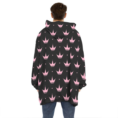 Pink Crown Pattern Print Hoodie Blanket