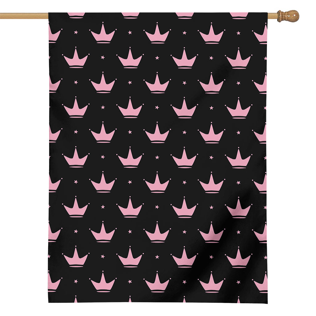 Pink Crown Pattern Print House Flag