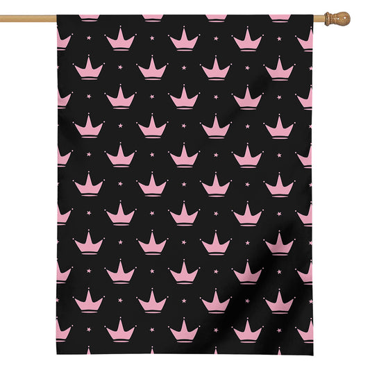Pink Crown Pattern Print House Flag