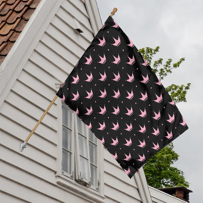 Pink Crown Pattern Print House Flag