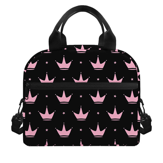 Pink Crown Pattern Print Insulated Lunch Bag