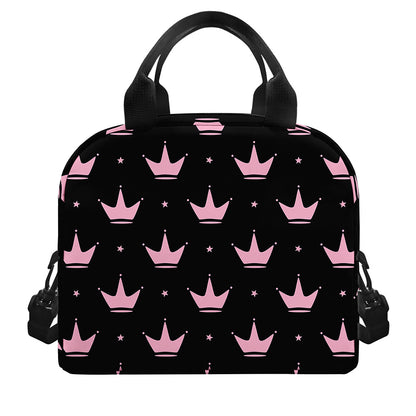 Pink Crown Pattern Print Insulated Lunch Bag