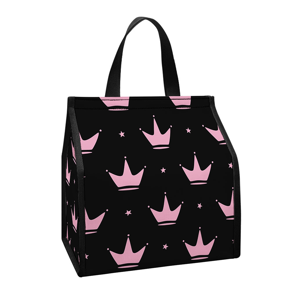 Pink Crown Pattern Print Insulated Lunch Tote