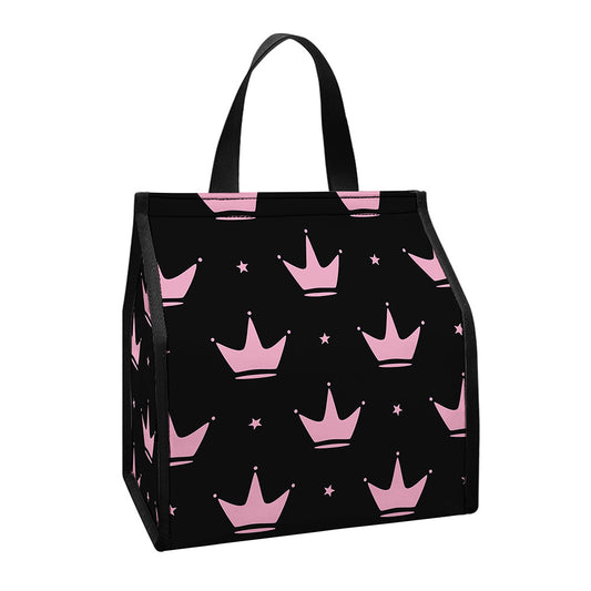 Pink Crown Pattern Print Insulated Lunch Tote