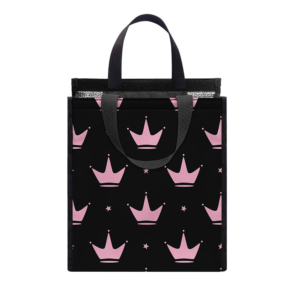 Pink Crown Pattern Print Insulated Lunch Tote