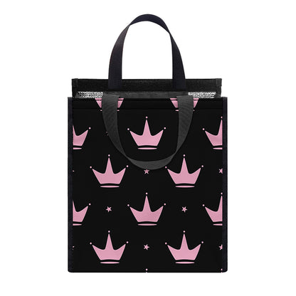 Pink Crown Pattern Print Insulated Lunch Tote