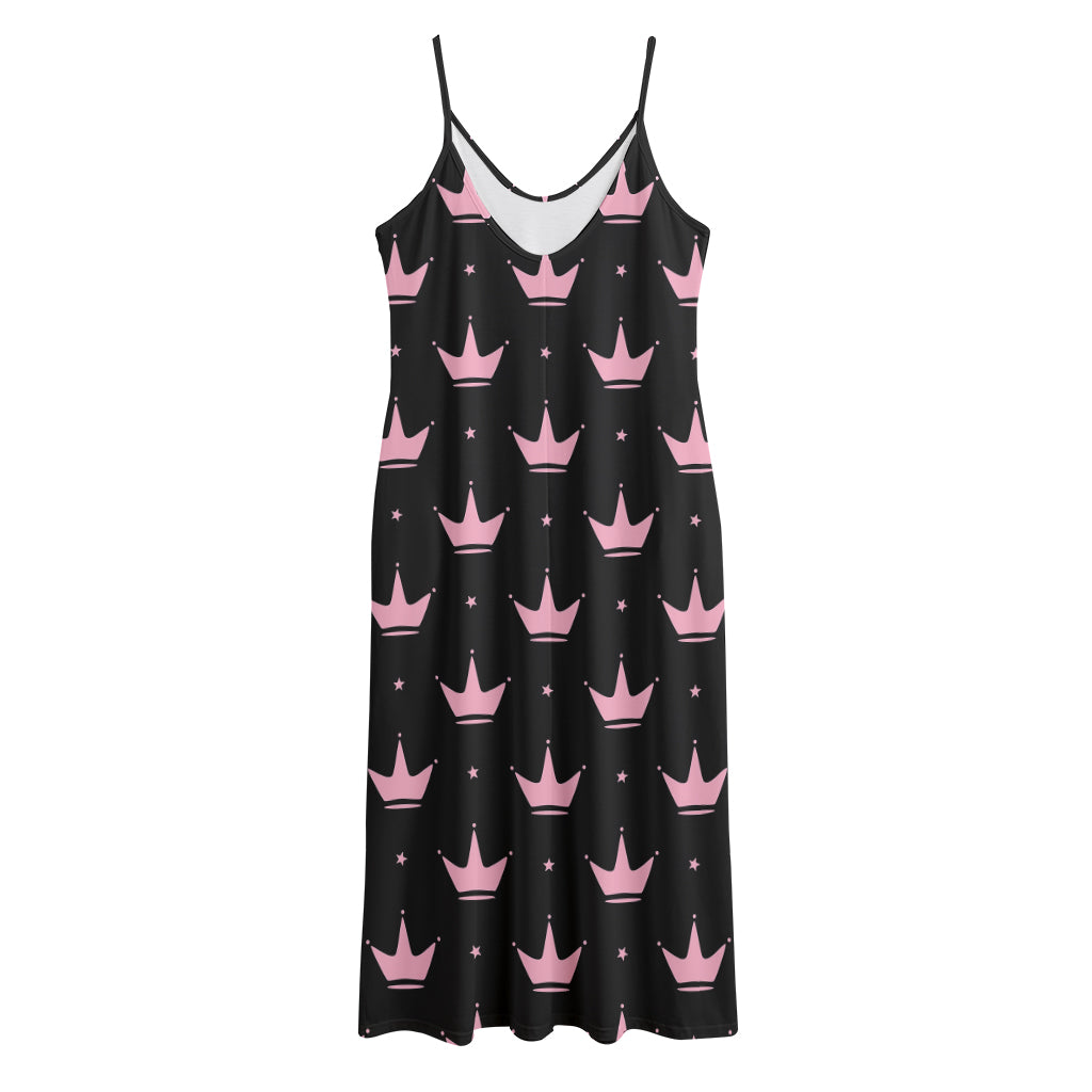 Pink Crown Pattern Print Jersey Midi Cami Dress