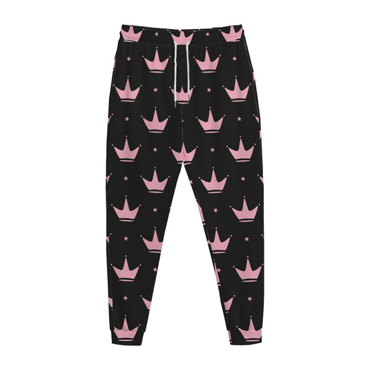 Pink Crown Pattern Print Jogger Pants