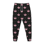 Pink Crown Pattern Print Jogger Pants