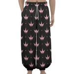 Pink Crown Pattern Print Lantern Pants