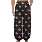 Pink Crown Pattern Print Lantern Pants