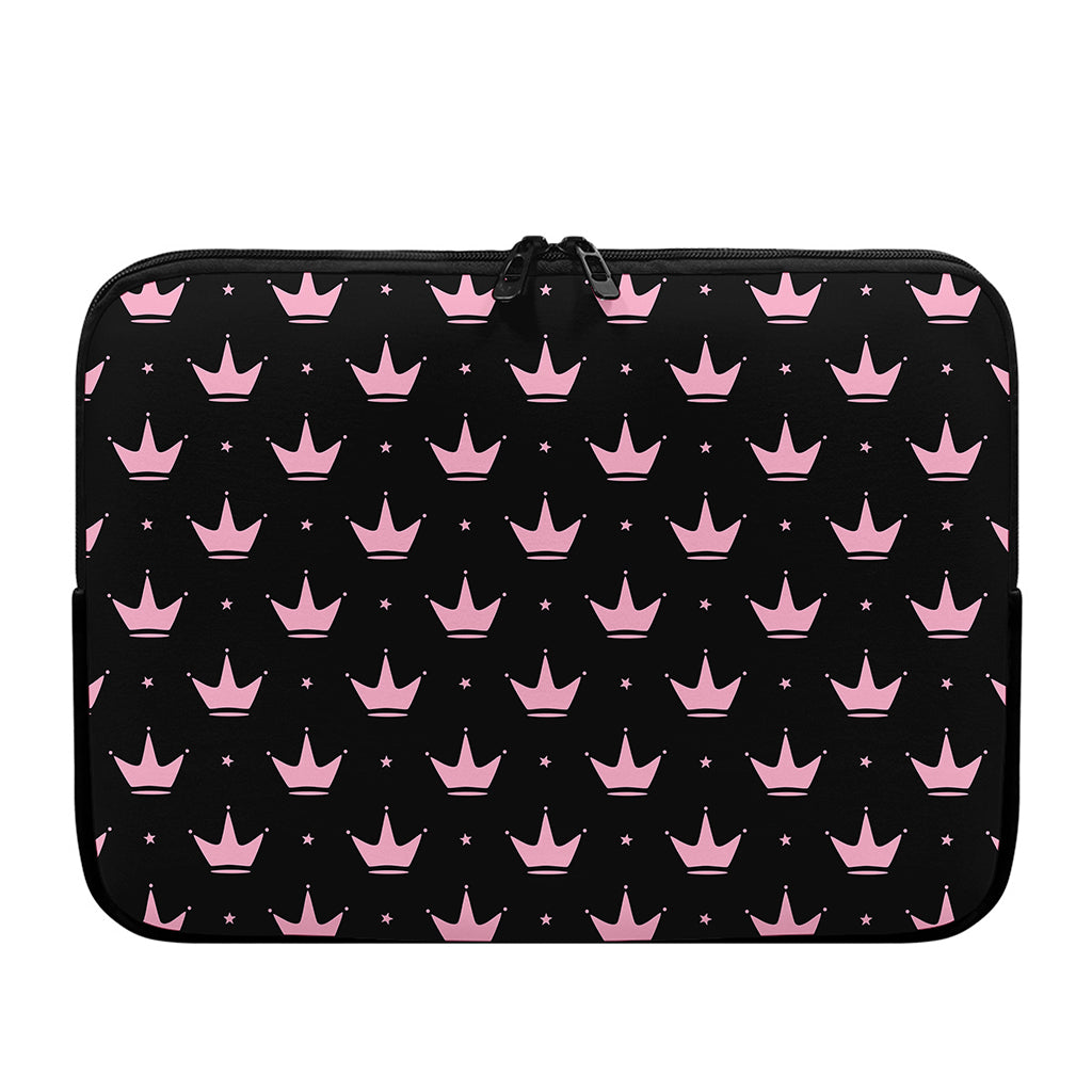 Pink Crown Pattern Print Laptop Sleeve