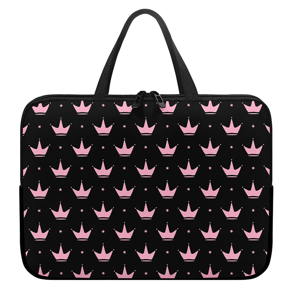 Pink Crown Pattern Print Laptop Sleeve With Handle