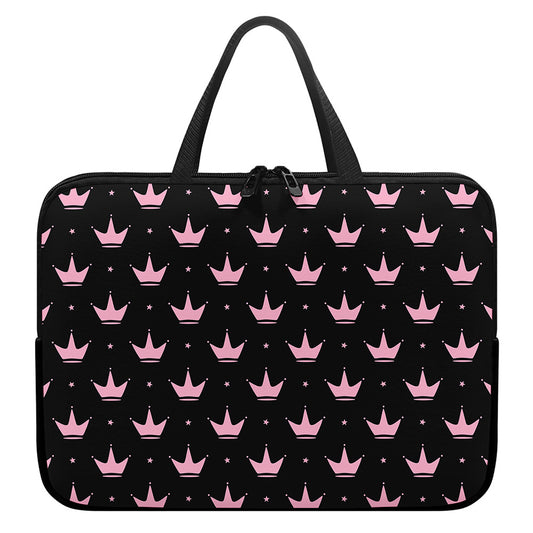 Pink Crown Pattern Print Laptop Sleeve With Handle