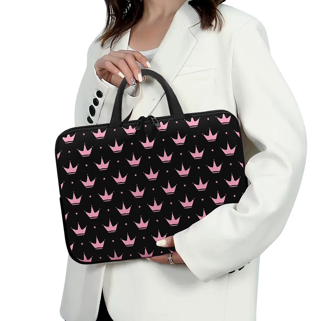 Pink Crown Pattern Print Laptop Sleeve With Handle