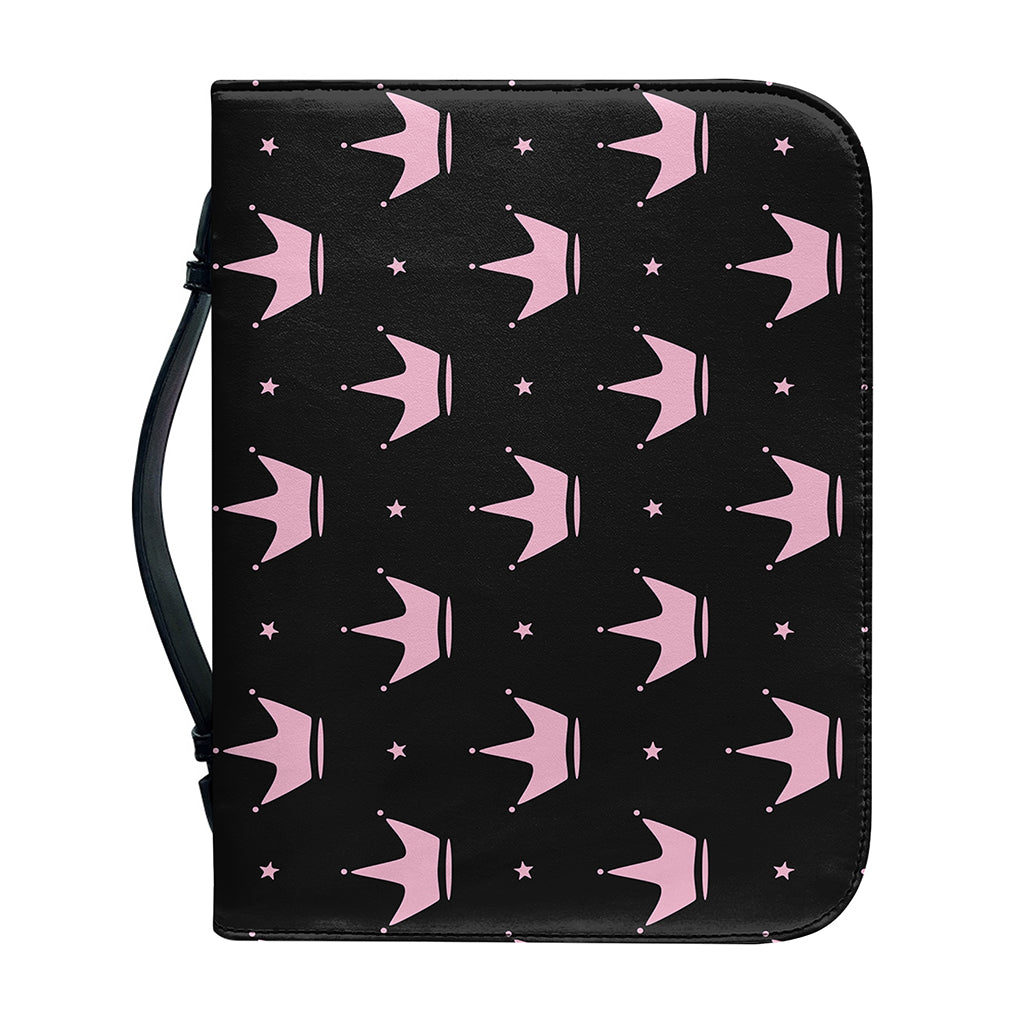Pink Crown Pattern Print Leather Bible Cover