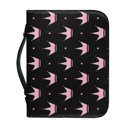 Pink Crown Pattern Print Leather Bible Cover