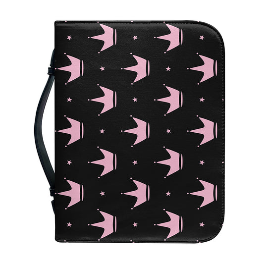 Pink Crown Pattern Print Leather Bible Cover
