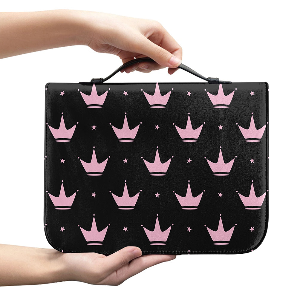 Pink Crown Pattern Print Leather Bible Cover