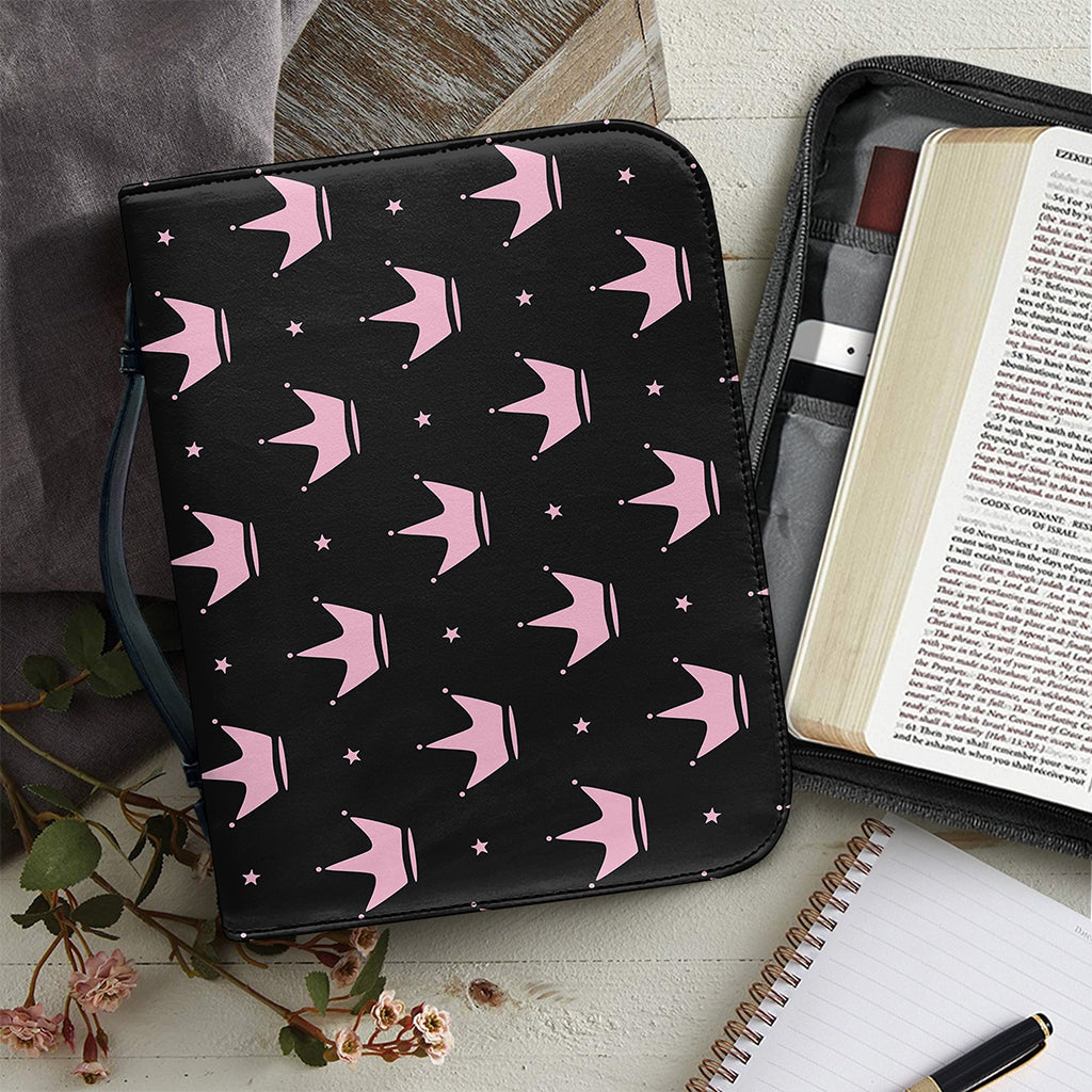 Pink Crown Pattern Print Leather Bible Cover