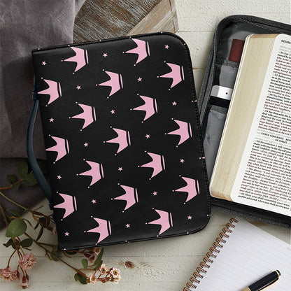 Pink Crown Pattern Print Leather Bible Cover