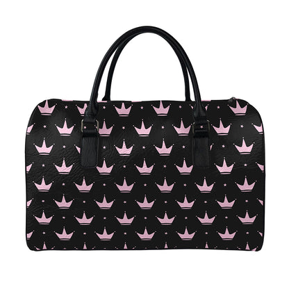 Pink Crown Pattern Print Leather Duffle Bag