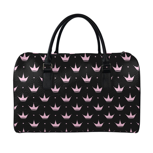 Pink Crown Pattern Print Leather Duffle Bag