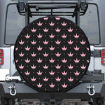 Pink Crown Pattern Print Leather Spare Tire Cover