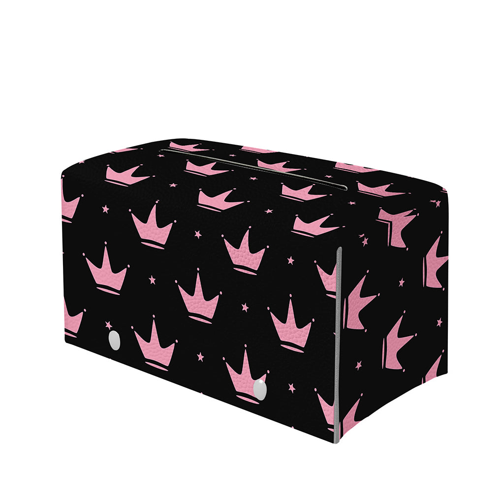 Pink Crown Pattern Print Leather Tissue Box Cover