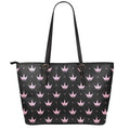 Pink Crown Pattern Print Leather Tote Bag With Zipper