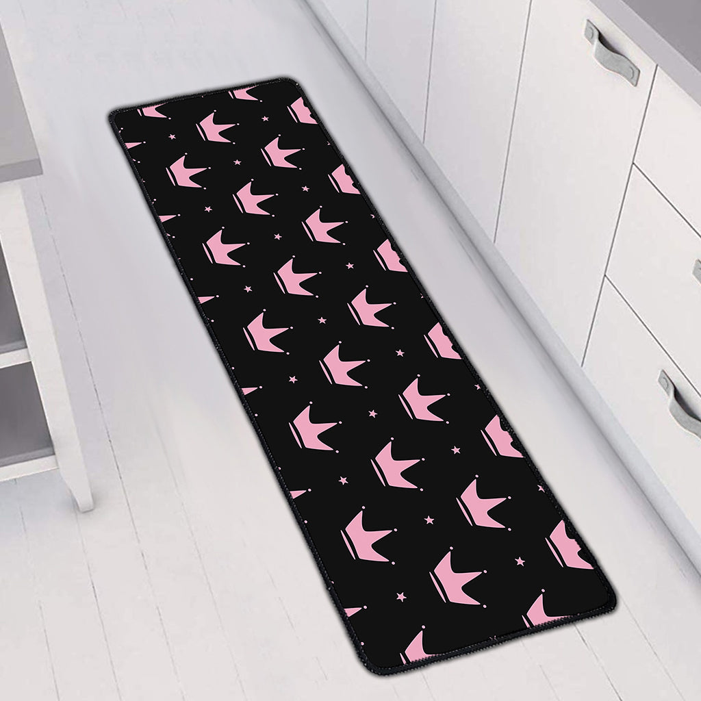 Pink Crown Pattern Print Long Kitchen Mat