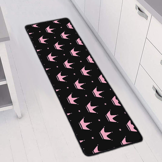 Pink Crown Pattern Print Long Kitchen Mat