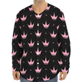 Pink Crown Pattern Print Long Sleeve Baseball Jersey
