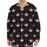 Pink Crown Pattern Print Long Sleeve Baseball Jersey