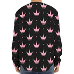 Pink Crown Pattern Print Long Sleeve Baseball Jersey