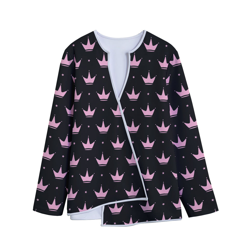 Pink Crown Pattern Print Long Sleeve Short Coat