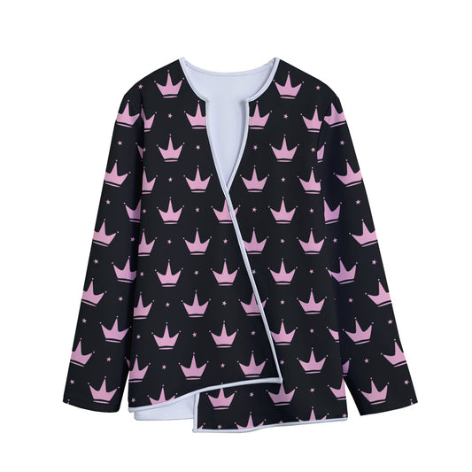 Pink Crown Pattern Print Long Sleeve Short Coat