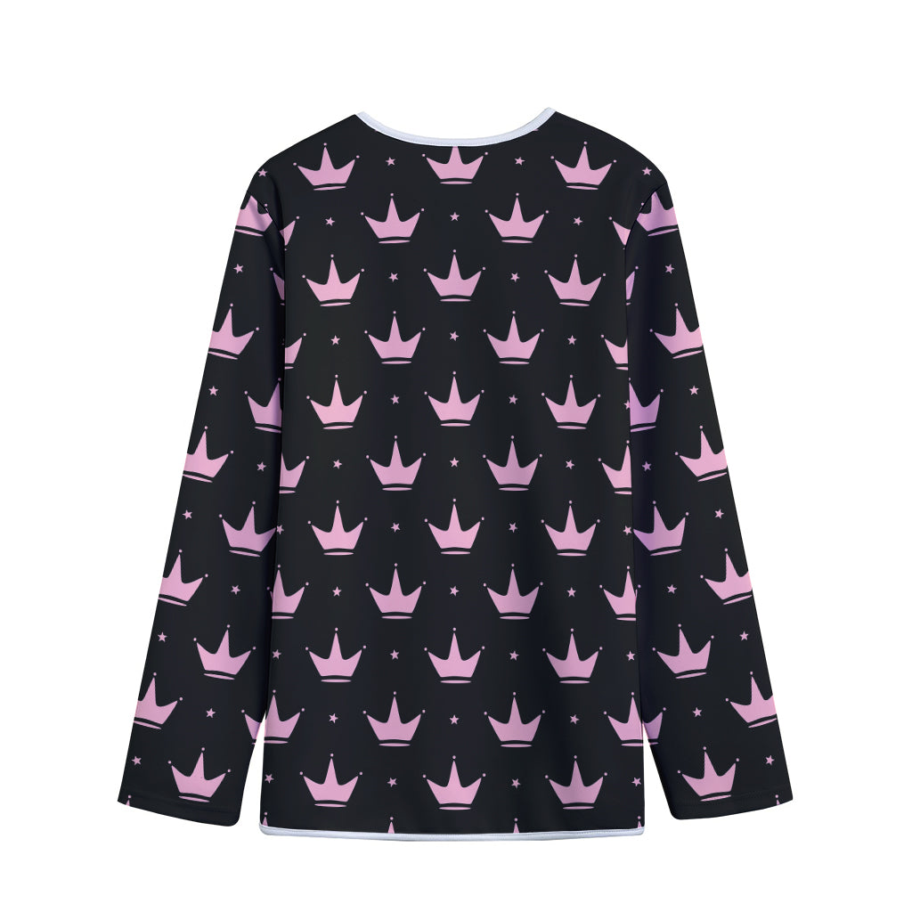 Pink Crown Pattern Print Long Sleeve Short Coat