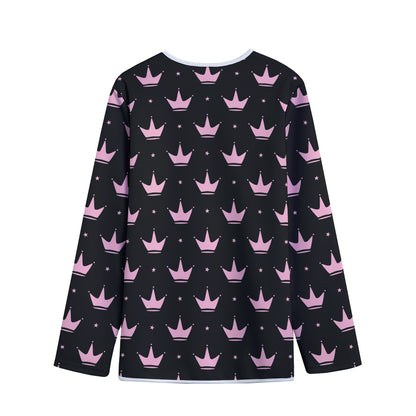 Pink Crown Pattern Print Long Sleeve Short Coat