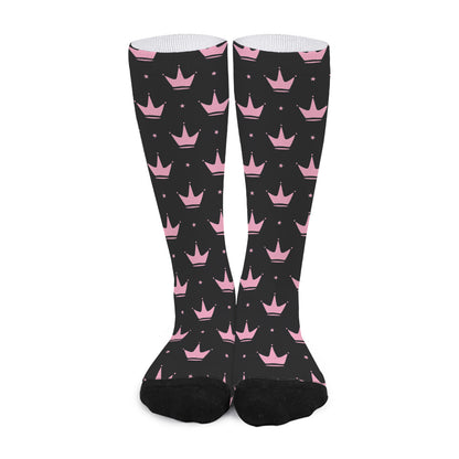 Pink Crown Pattern Print Long Socks