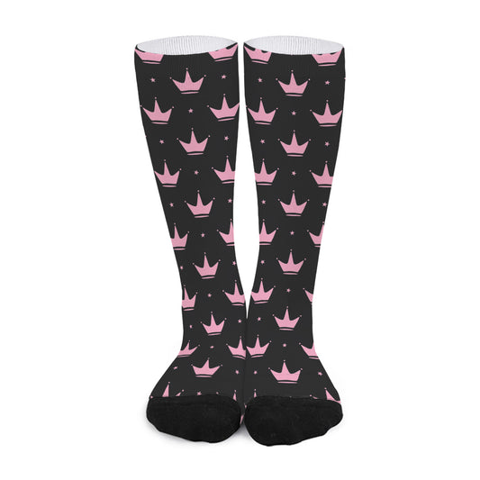 Pink Crown Pattern Print Long Socks