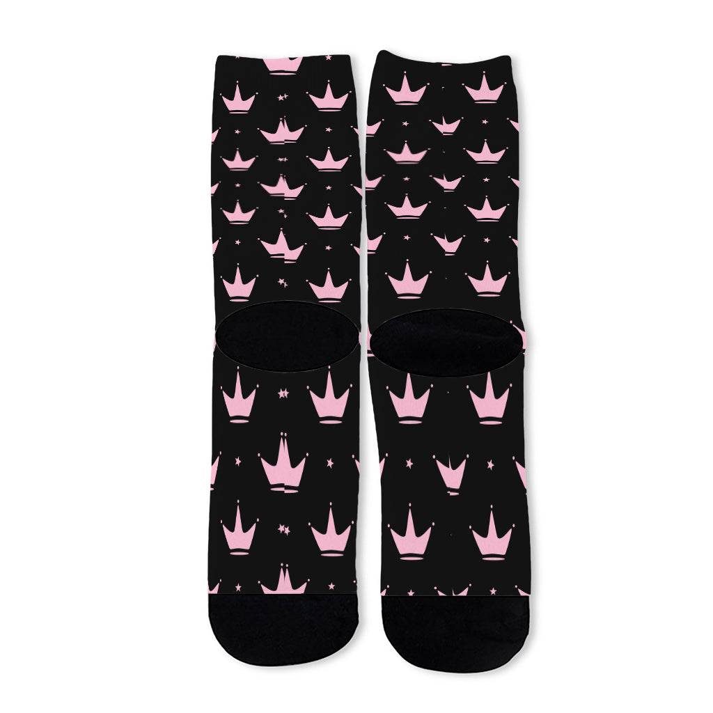 Pink Crown Pattern Print Long Socks