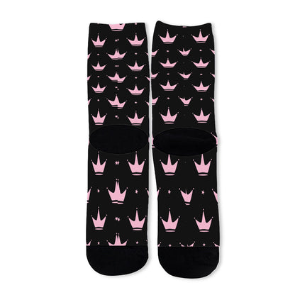 Pink Crown Pattern Print Long Socks